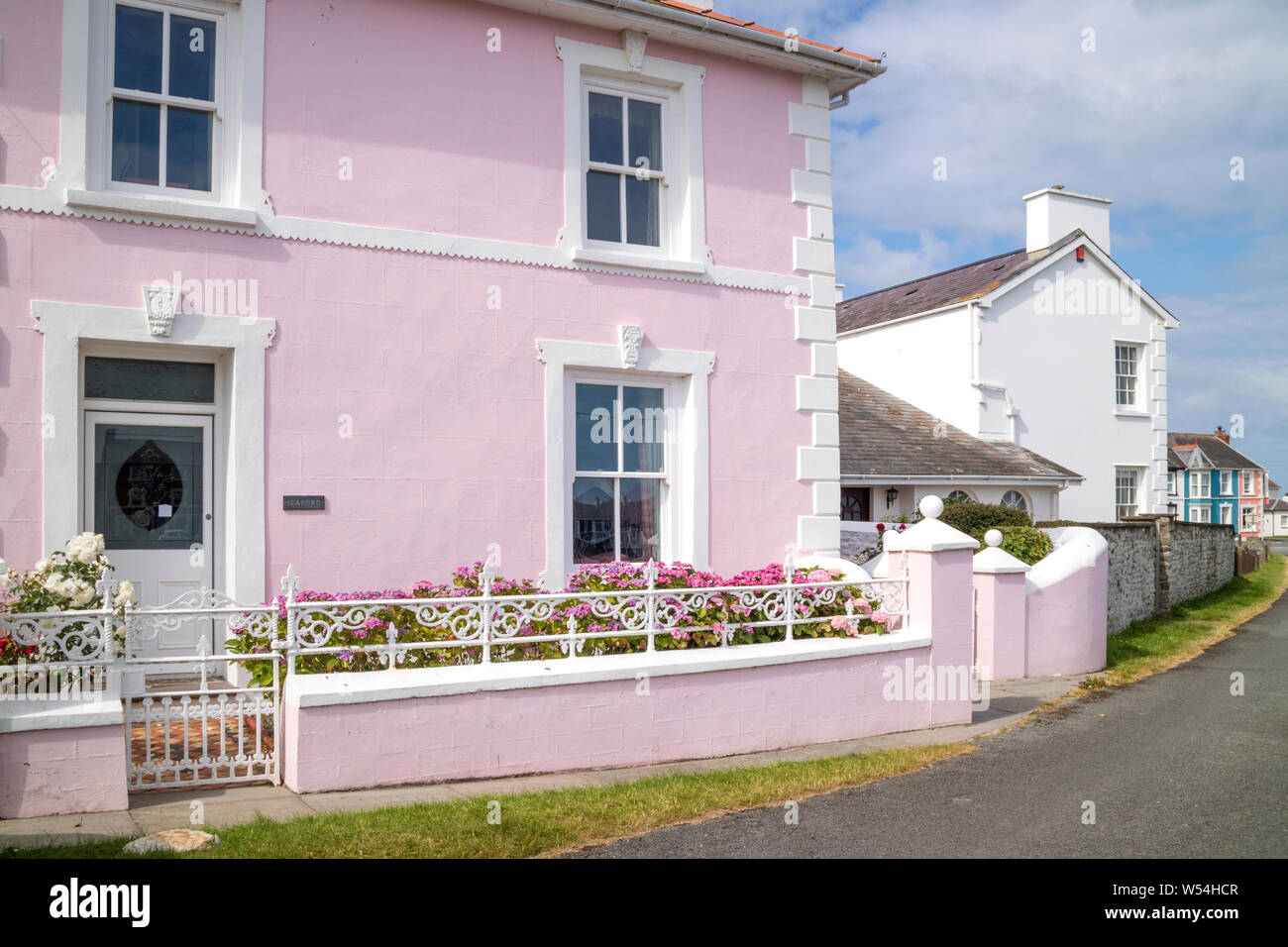 Colourful cottages at Aberaeron a popular seaside town in Ceredigion, Wales, UK Stock Photo