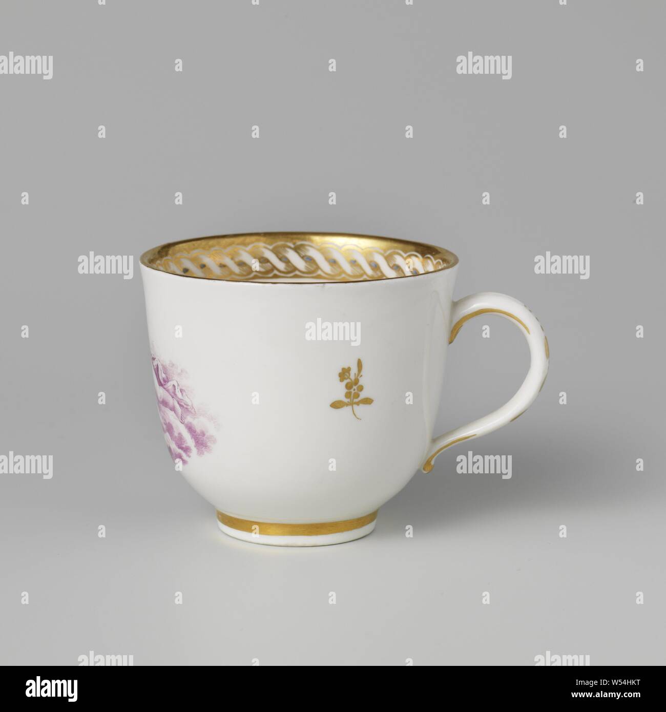 Cup With A Putto On Clouds Porcelain Cup With A C Shaped Ear Painted On The Glaze In Pink Camaieu And Gold On