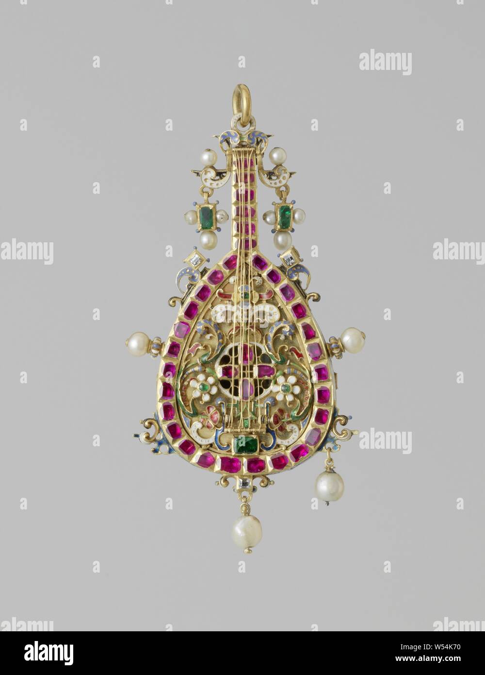 Pendant in the shape of a mandolin, Pendant in gold, enamel and ...