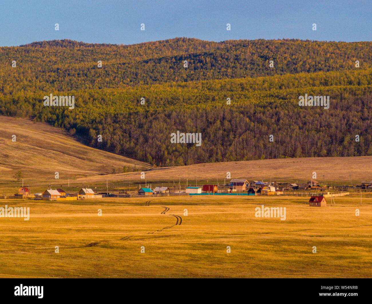 Rural village on the Olkhon Island, Lake Baikal, Siberia, Russia Stock Photo