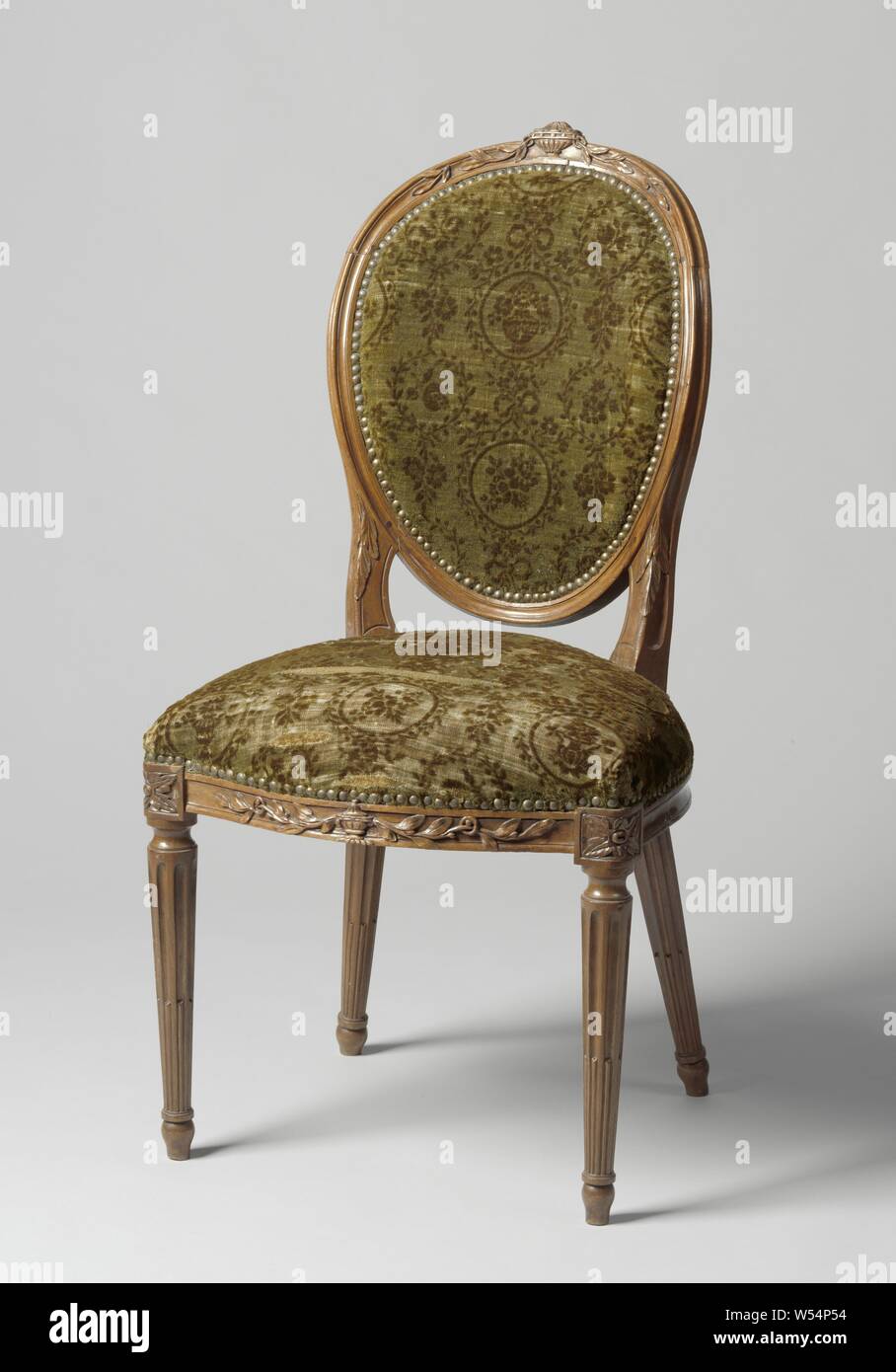 Chair of mahogany, upholstered in green furniture, belonging to a ...