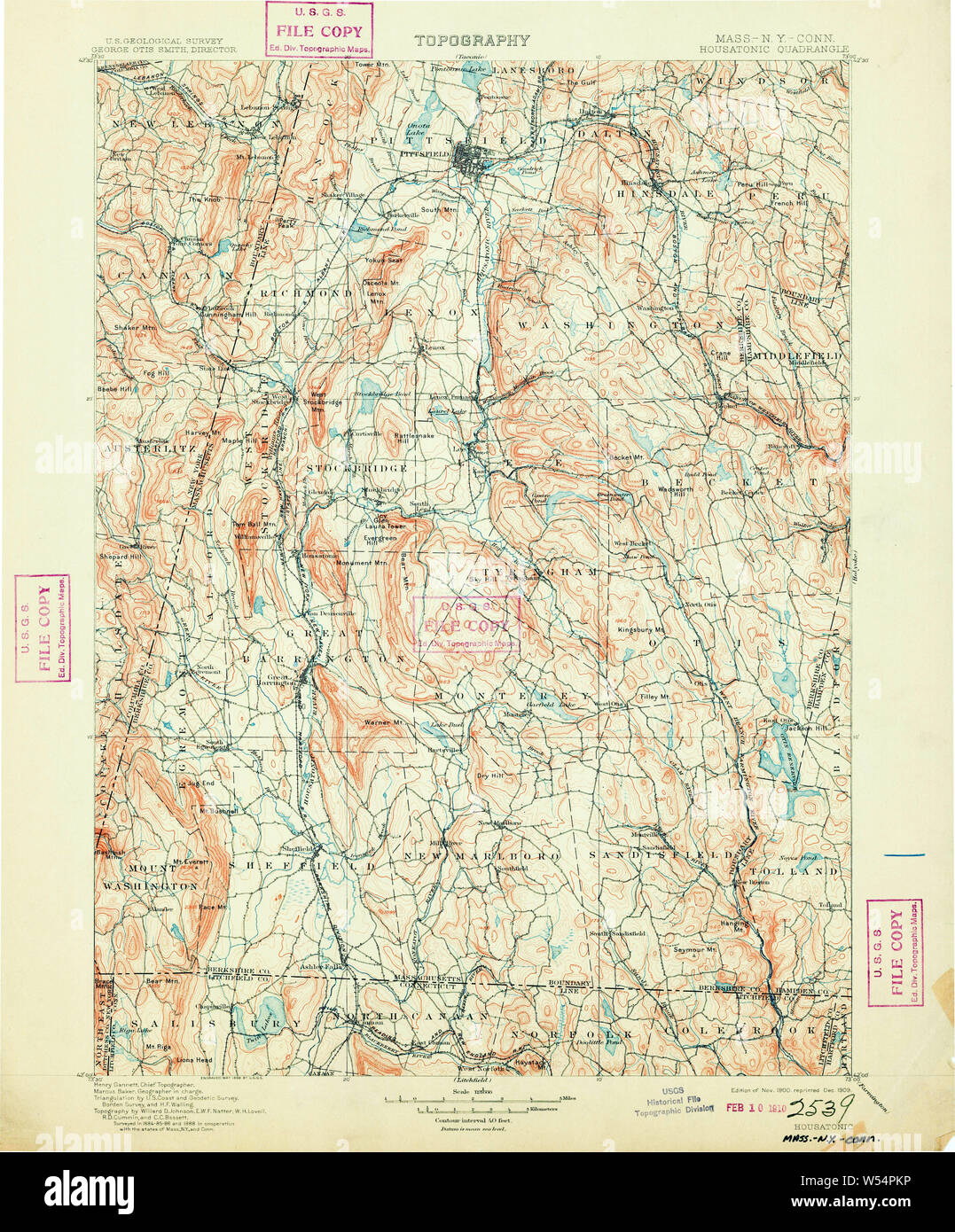 Massachusetts USGS Historical Topo Map MA Housatonic 353199 1900 125000 Restoration Stock Photo