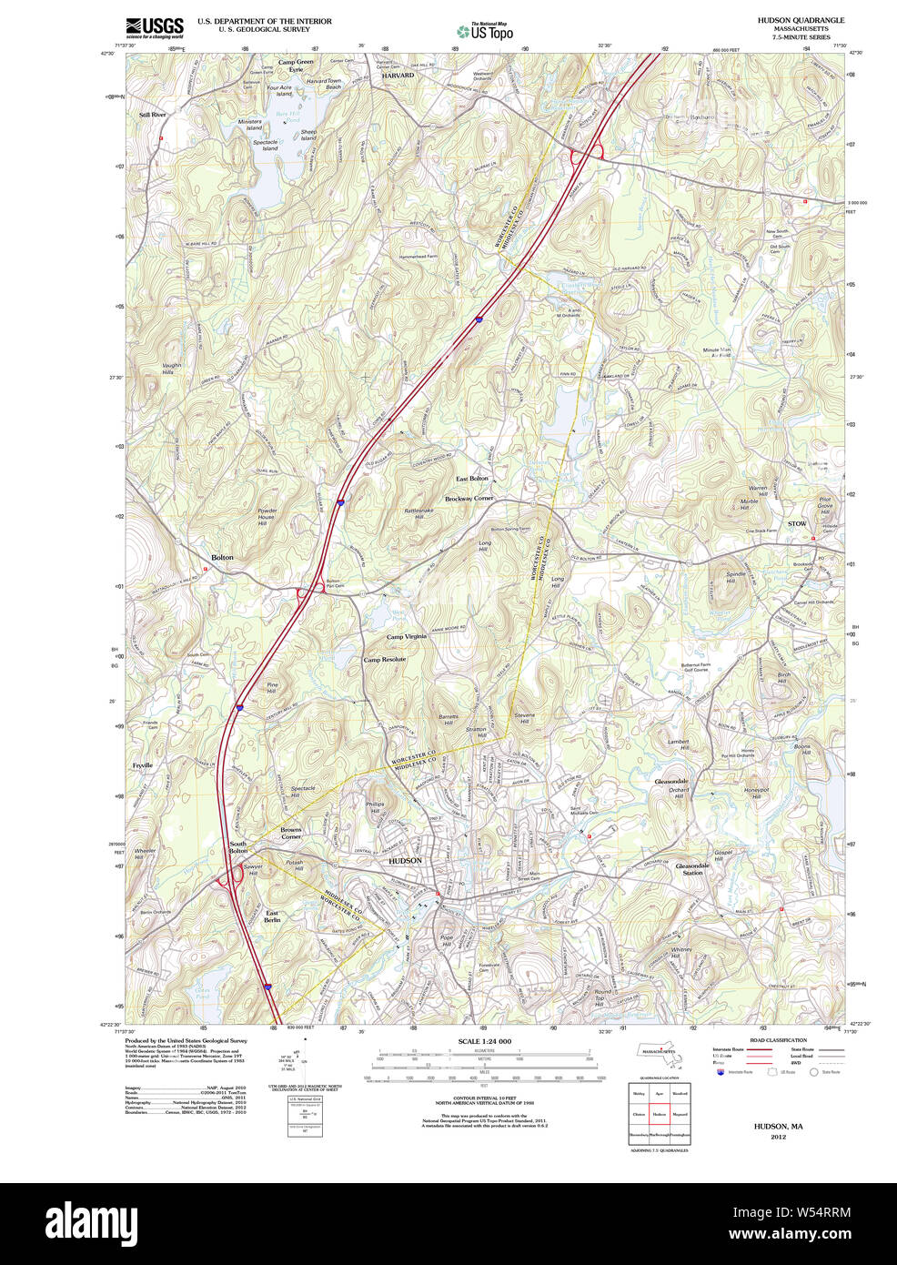 Massachusetts  USGS Historical Topo Map MA Hudson 20120613 TM Restoration Stock Photo