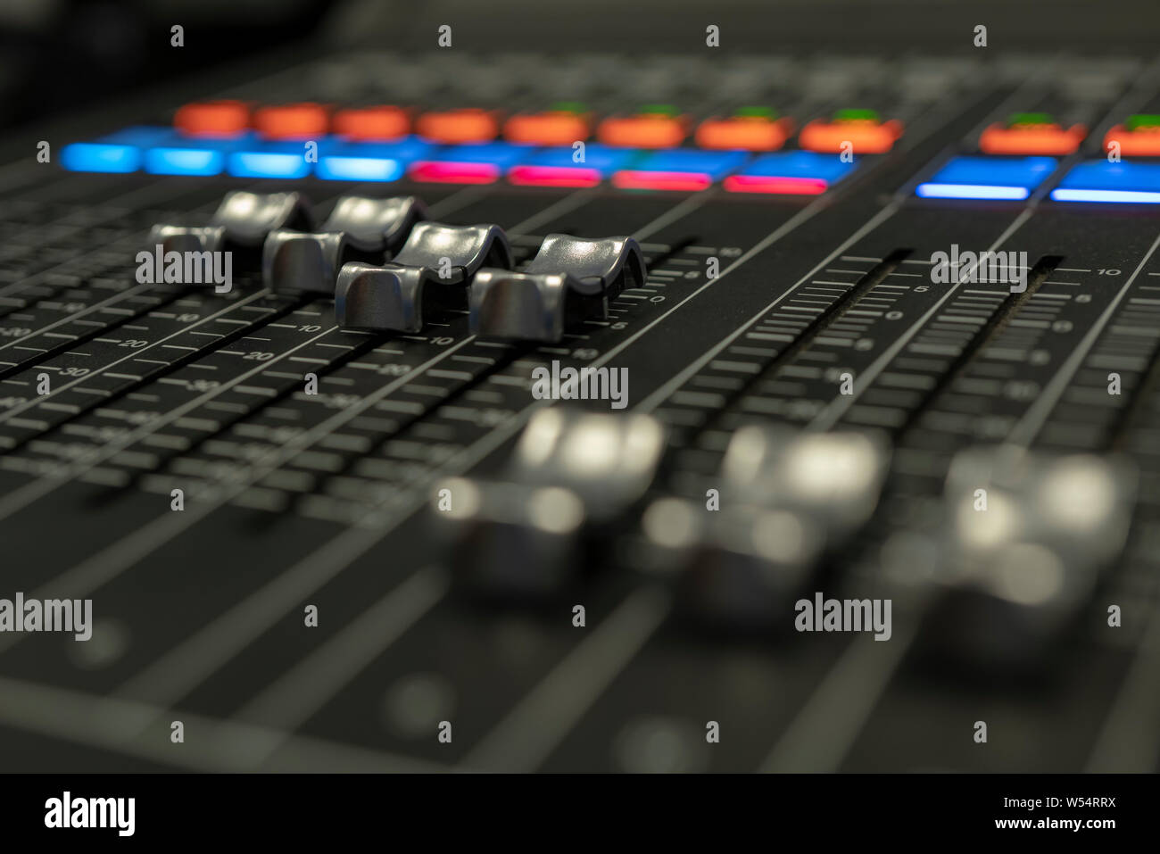 Audio Mixer with Faders moving from preset Stock Photo Alamy