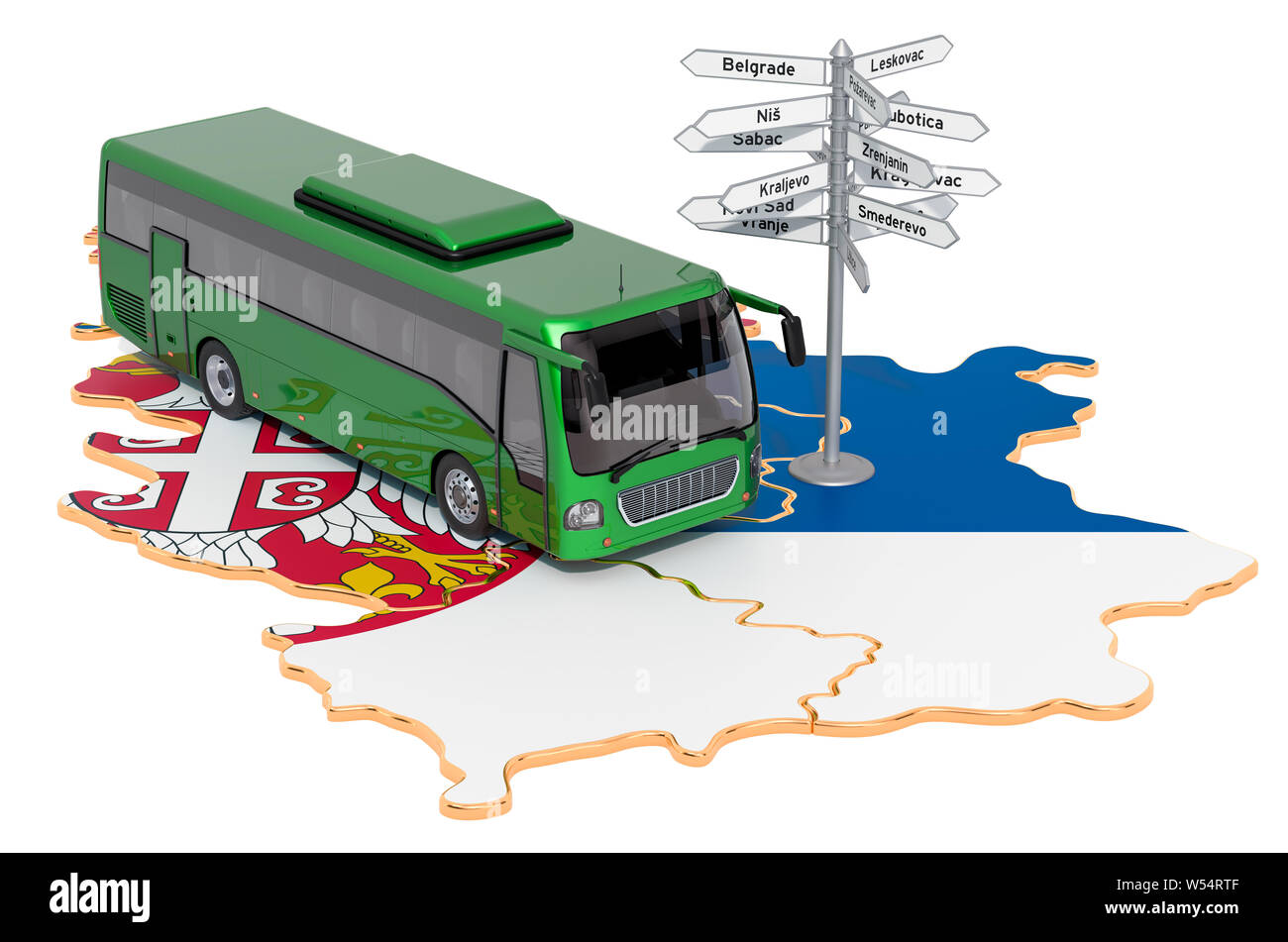 Serbia Bus Tours concept. 3D rendering isolated on white background Stock Photo