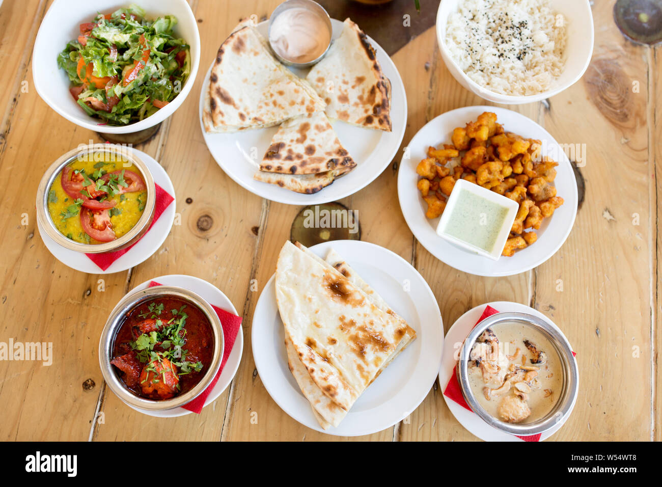 various food on table of indian restaurant Stock Photo