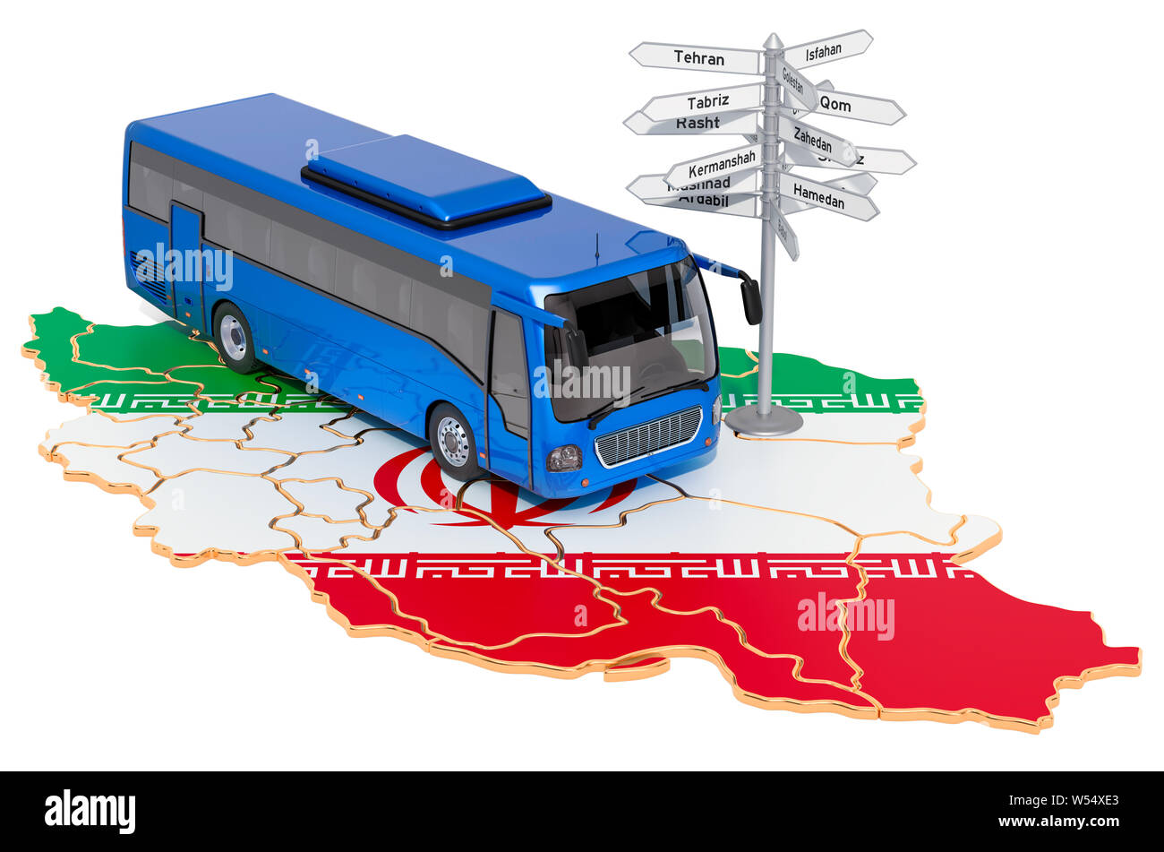 Iran Bus Tours concept. 3D rendering isolated on white background Stock Photo