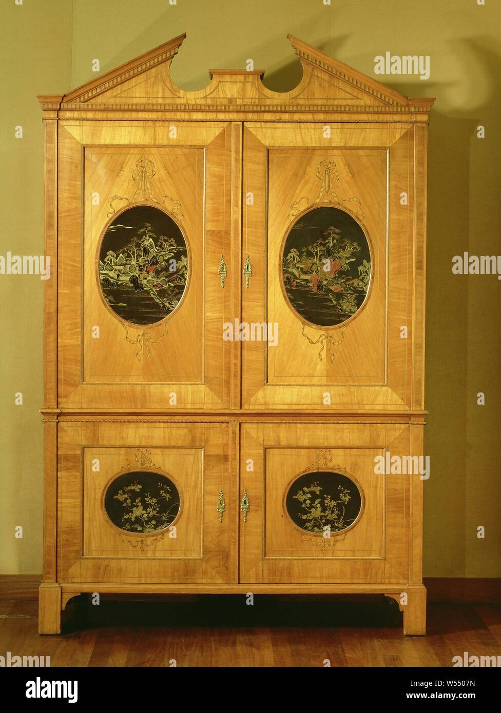Cabinet With Lacquer Panels On Ribbons And Decorated With Flower