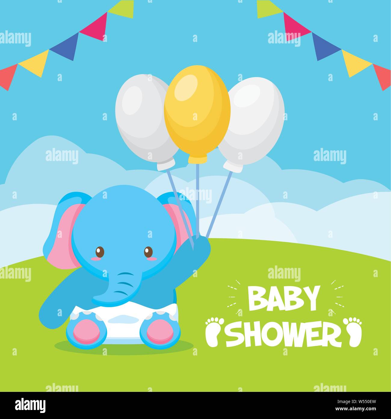 elephant with balloons toy baby shower card Stock Vector Image & Art ...