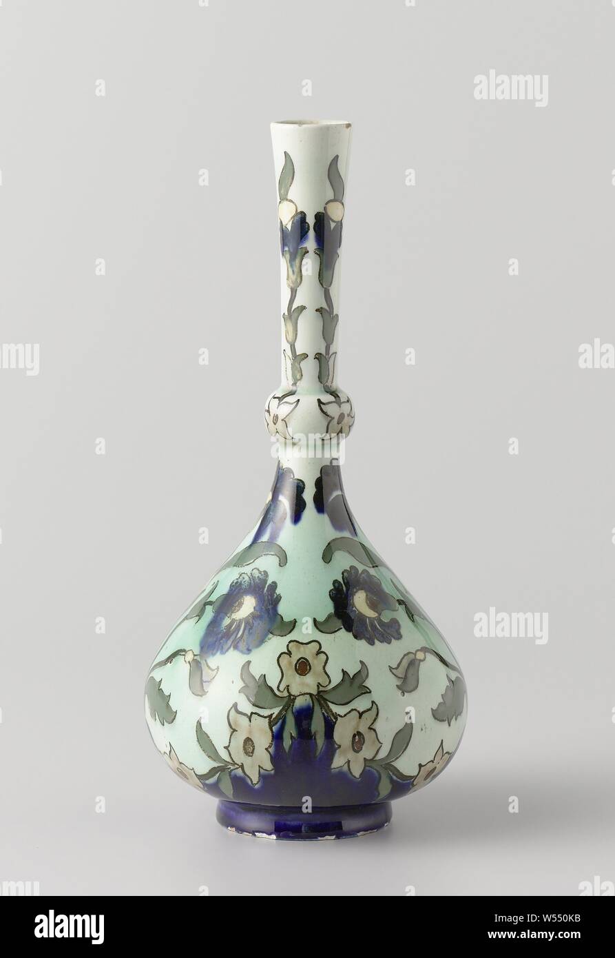 Vase With Pear Shaped Body With Nodus Painted With Flowering