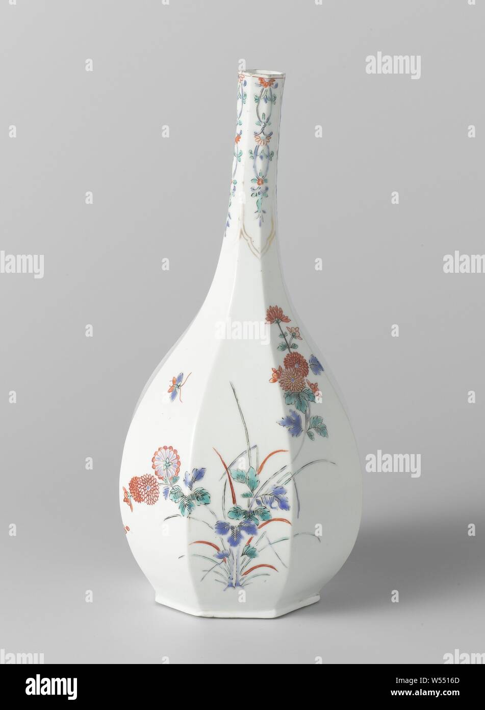 Octagonal Pear Shaped Bottle Vase With Flowering Plants And Floral