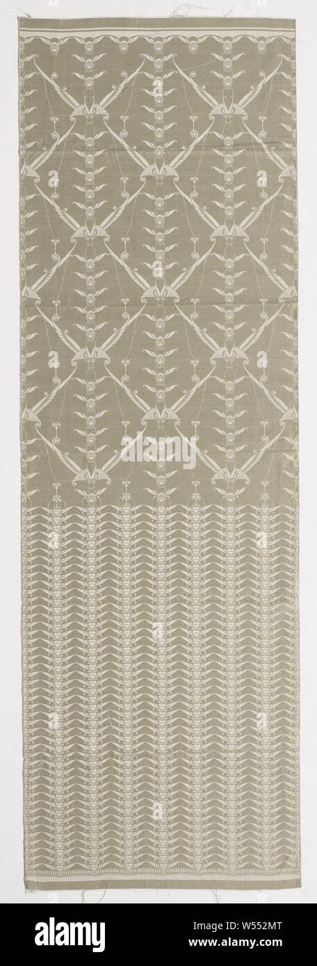 Fabric covering with 'Lotos' and 'Wild Flight' patterns Wall covering with 'Wild Flight' design, Olive green damask wall covering with 'Wild Flight' design, Chris Lebeau, Eindhoven, 1911 - 1915, linen (material), damask, h 185.0 cm × w 58.5 cm Stock Photo