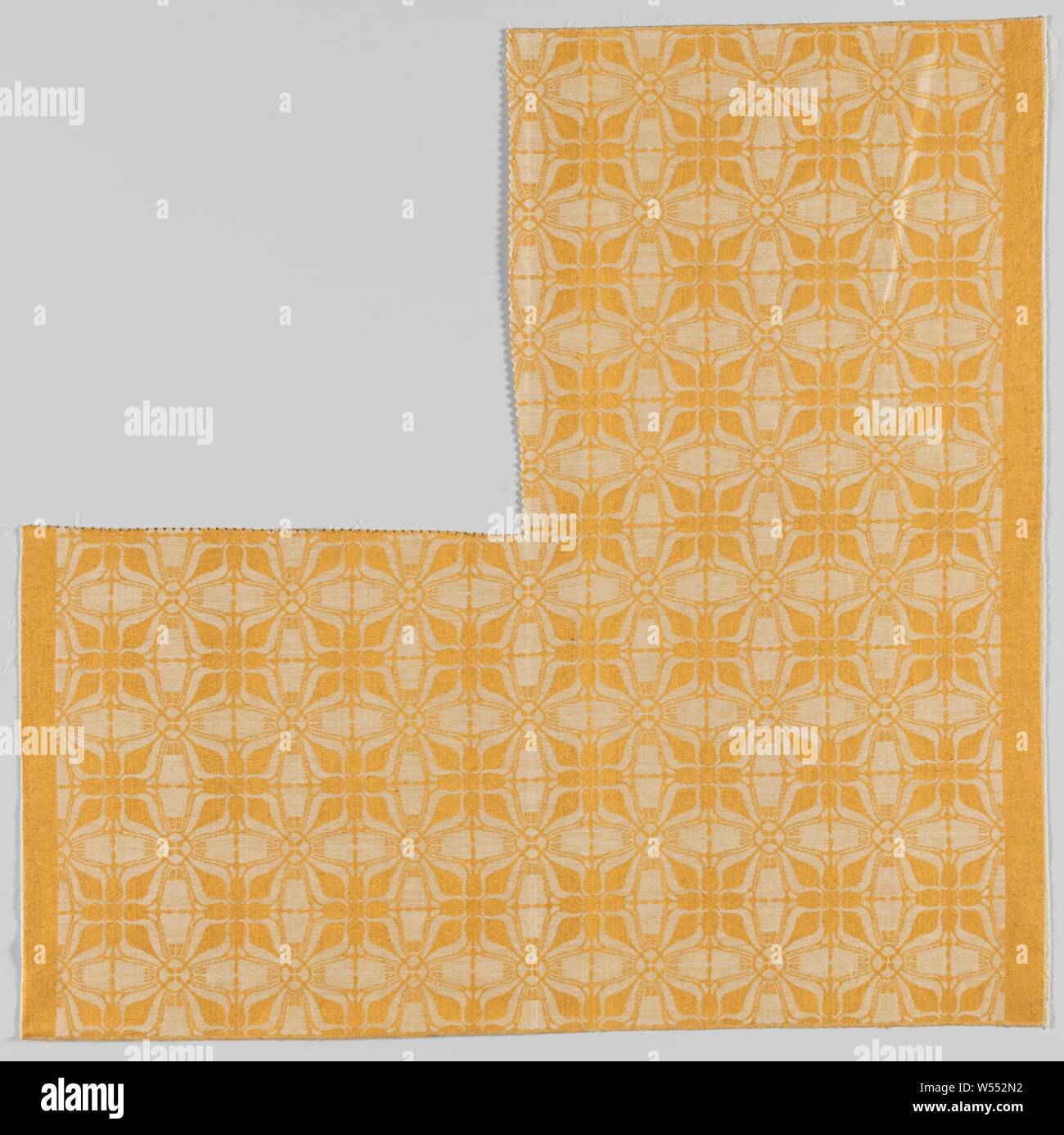 Steel canvas made of linen damask with floral motif, Steel canvas made of linen damask with stylized floral pattern in natural on a golden-yellow background., Chris Lebeau, Eindhoven, 1911 - 1915, linen (material), damask, h 57.2 cm × w 58.5 cm Stock Photo