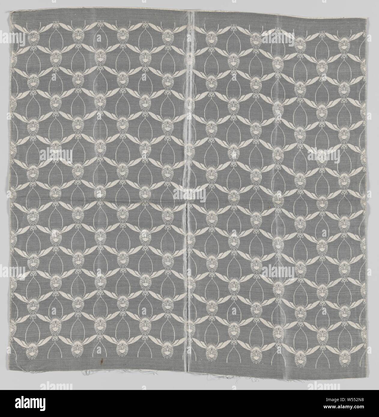 Steel fabric from linen damask with 'Wild Flight' design, Steel fabric from linen damask with a pattern of bees (or birds) in wild flight, in natural on a gray-blue ground., Chris Lebeau, Eindhoven, 1911 - 1915, linen (material), damask, h 59.0 cm × w 58.5 cm Stock Photo