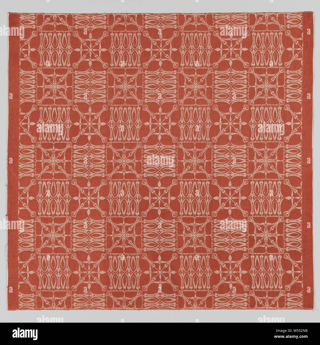Steel fabric of linen damask with diamond and block pattern, Steel fabric of linen damask with stylized diamond and block pattern in natural on a red ground., Chris Lebeau, Eindhoven, 1911 - 1915, linen (material), damask, h 57.0 cm × w 59.5 cm Stock Photo