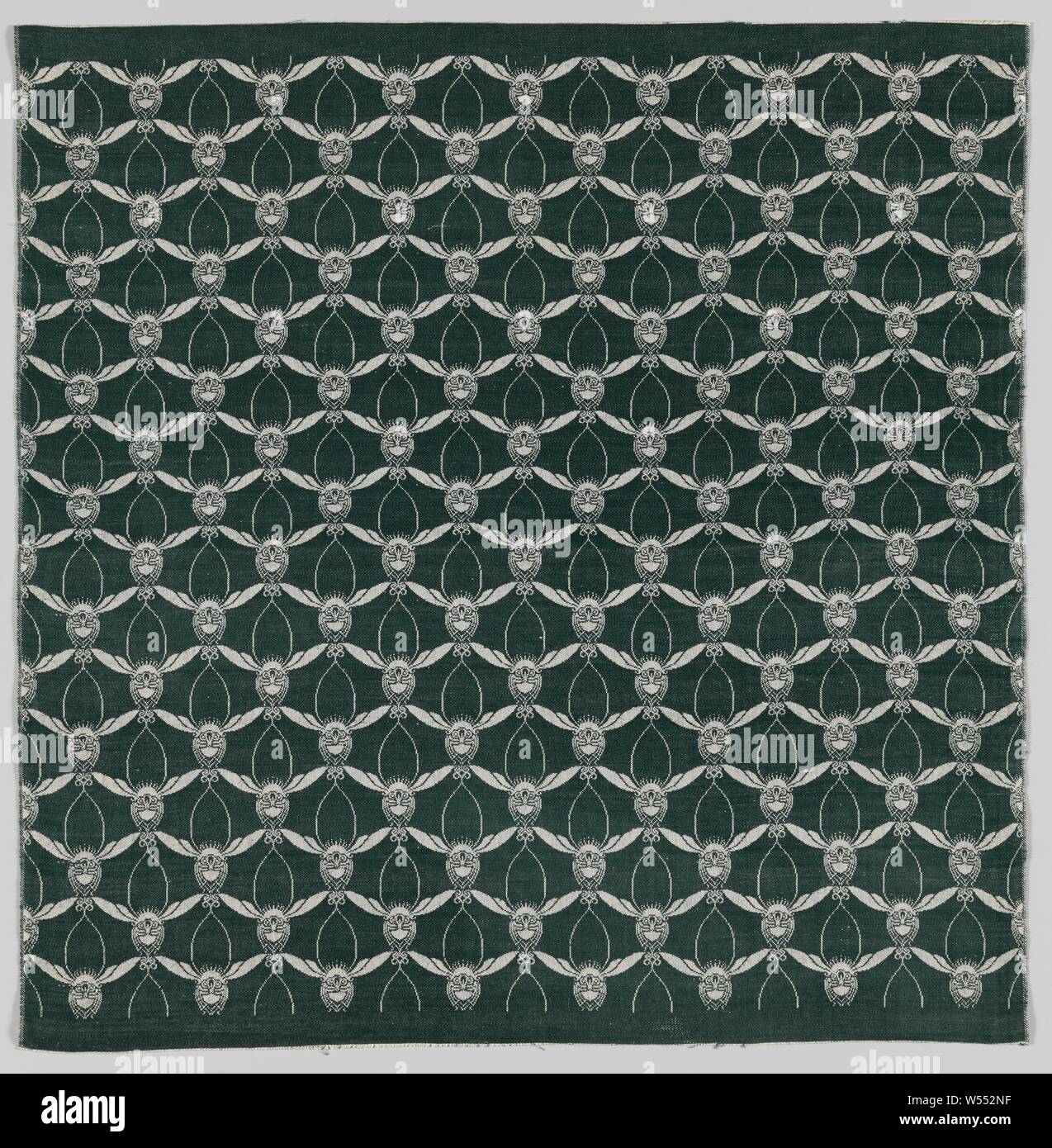 Steel fabric from linen damask with 'Wild Flight' design, Steel fabric from linen damask with a pattern of bees (or birds) in wild flight, in natural on a dark green background., Chris Lebeau, Eindhoven, 1911 - 1915, linen (material), damask, h 59.7 cm × w 58.5 cm Stock Photo