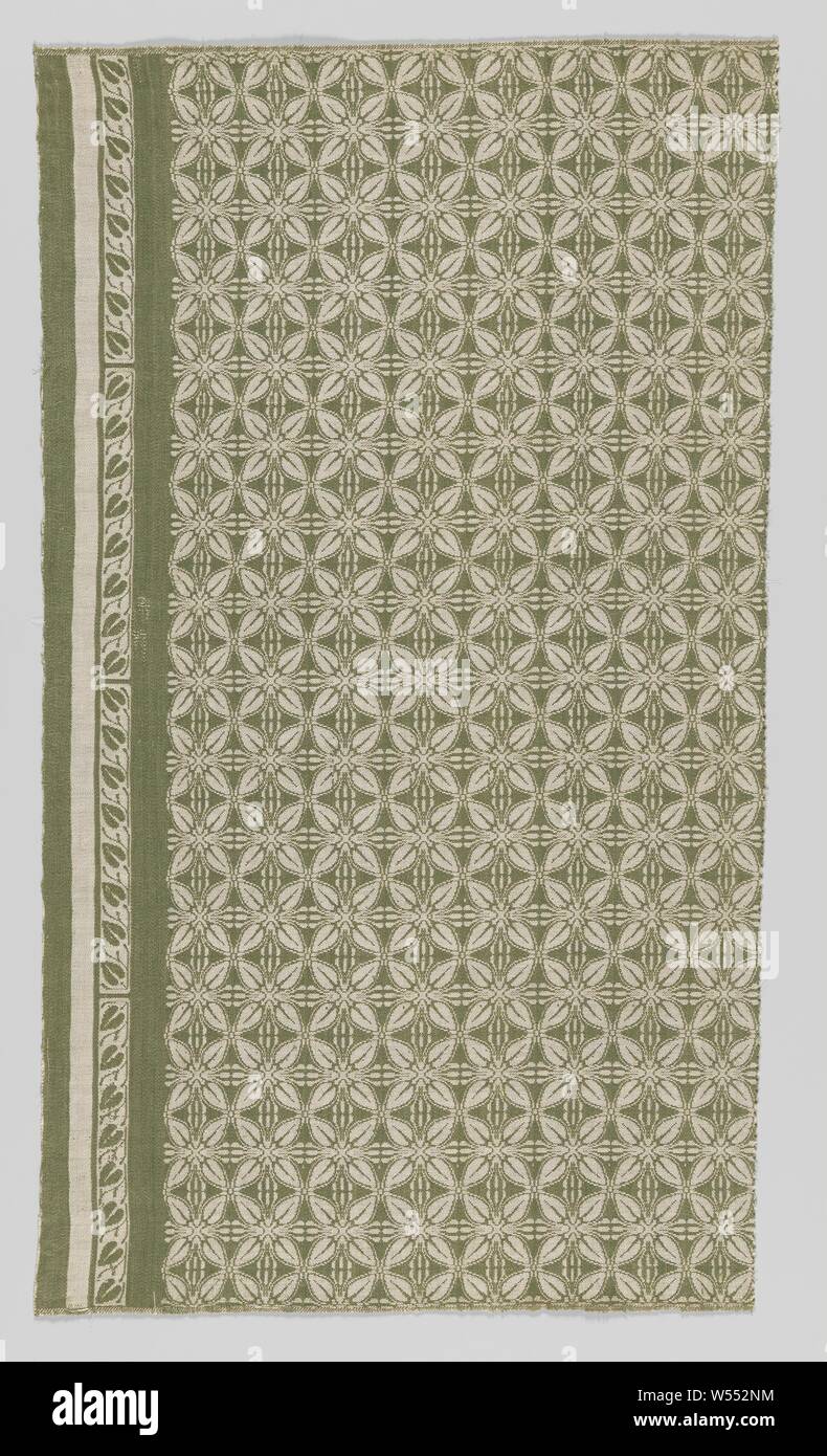 Steel fabric of linen damask with 'Lotos' design, Steel fabric of linen damask with stylized flower pattern in natural on an olive green ground., Chris Lebeau, Eindhoven, 1911 - 1915, linen (material), damask, h 57.5 cm × w 33.0 cm Stock Photo