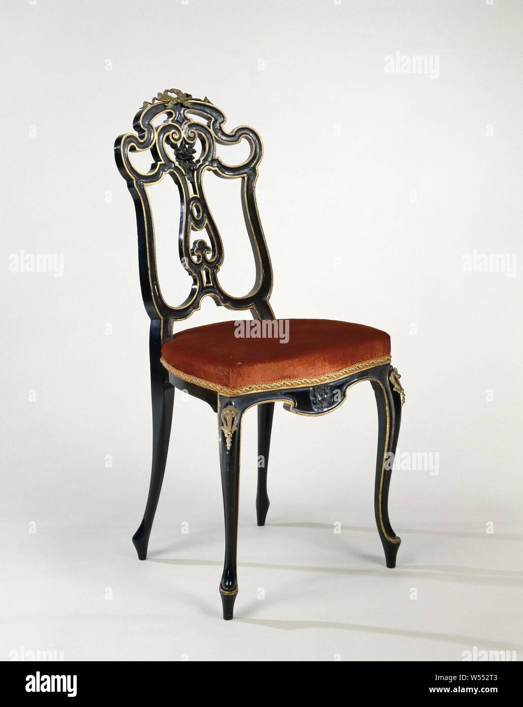 Chair Alternately Glossy And Dull Black Painted And Decorated
