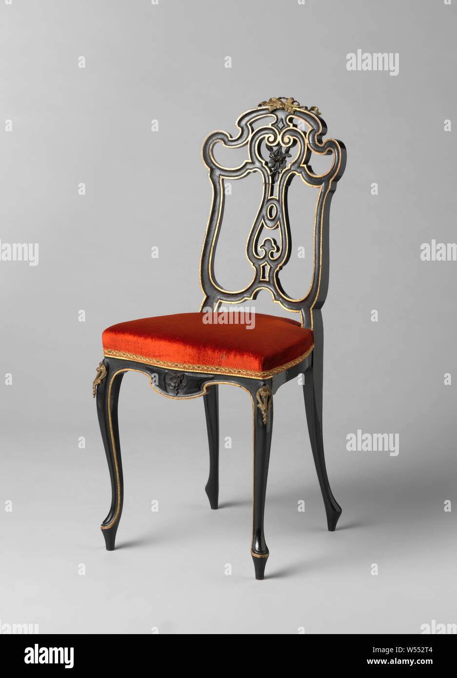 Chair Alternately Glossy And Dull Black Painted And Decorated
