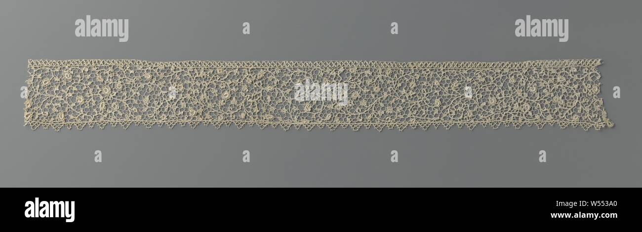 Strip Of Needle Lace With A Thin Branch With Small Relief Flowers