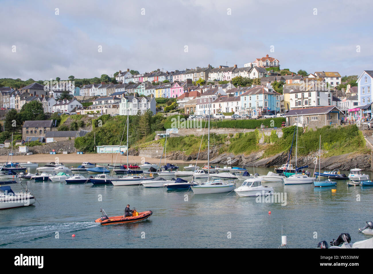 The popular Welsh coastal town and harbour of New Quay, Wales, UK Stock Photo