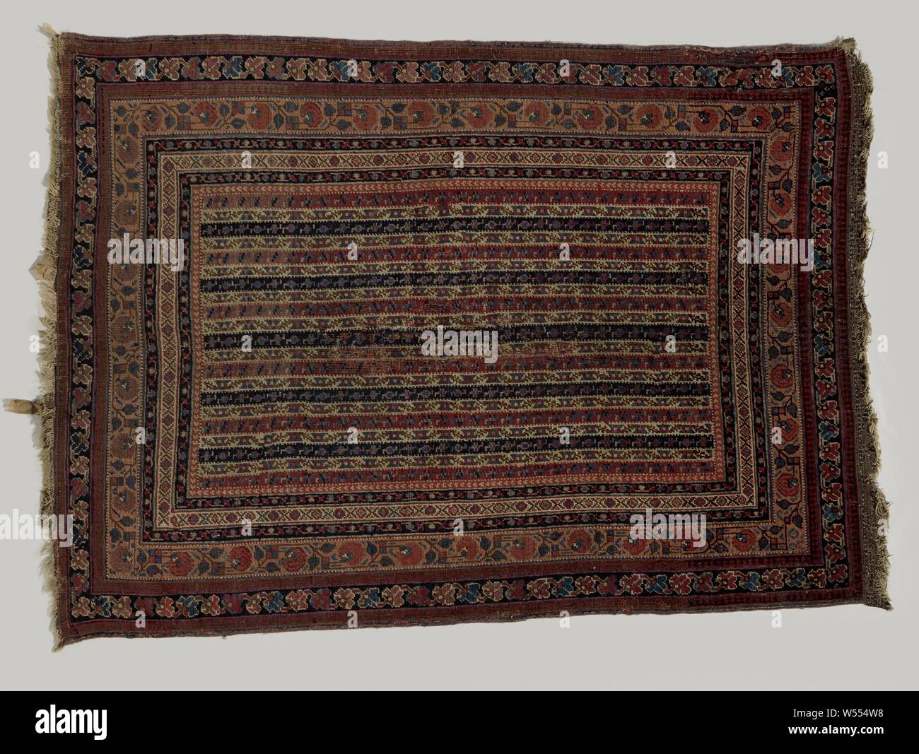 Oriental carpet, striped rug. The midfield is decorated with stripes and  floral running tendrils. Multiple border, the widest of which is decorated  with a floral branch., anonymous, Zuidwest-Perzie, 1800 - 1900, ketting
