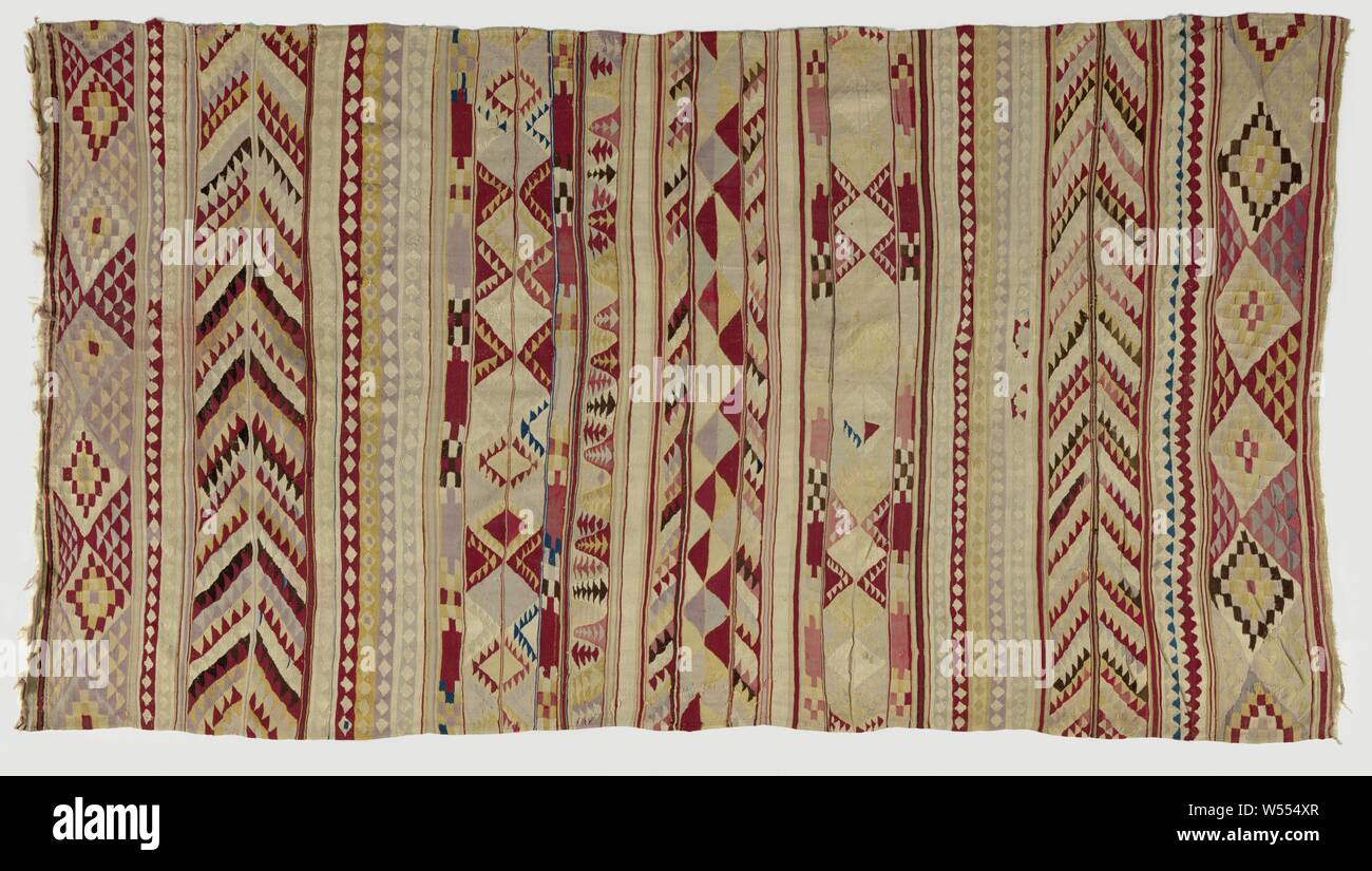Kelim, kelim technique stripe rug. The midfield is completely filled with cross tracks with geometric patterns., anonymous, Klein-Azie (possibly), 1800 - 1900, ketting en inslag, h 284 cm × w 154 cm Stock Photo