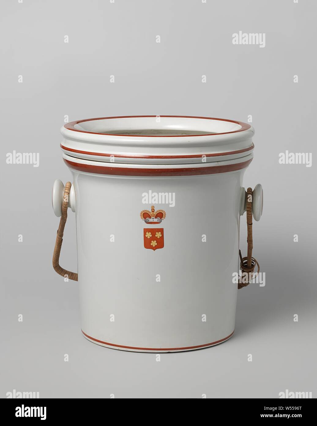 Bucket, part of a toilet set, Bucket with insert and wicker handle