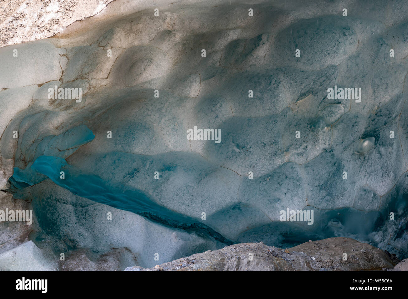 cracks in the glacier ice of Aletschgletscher Stock Photo