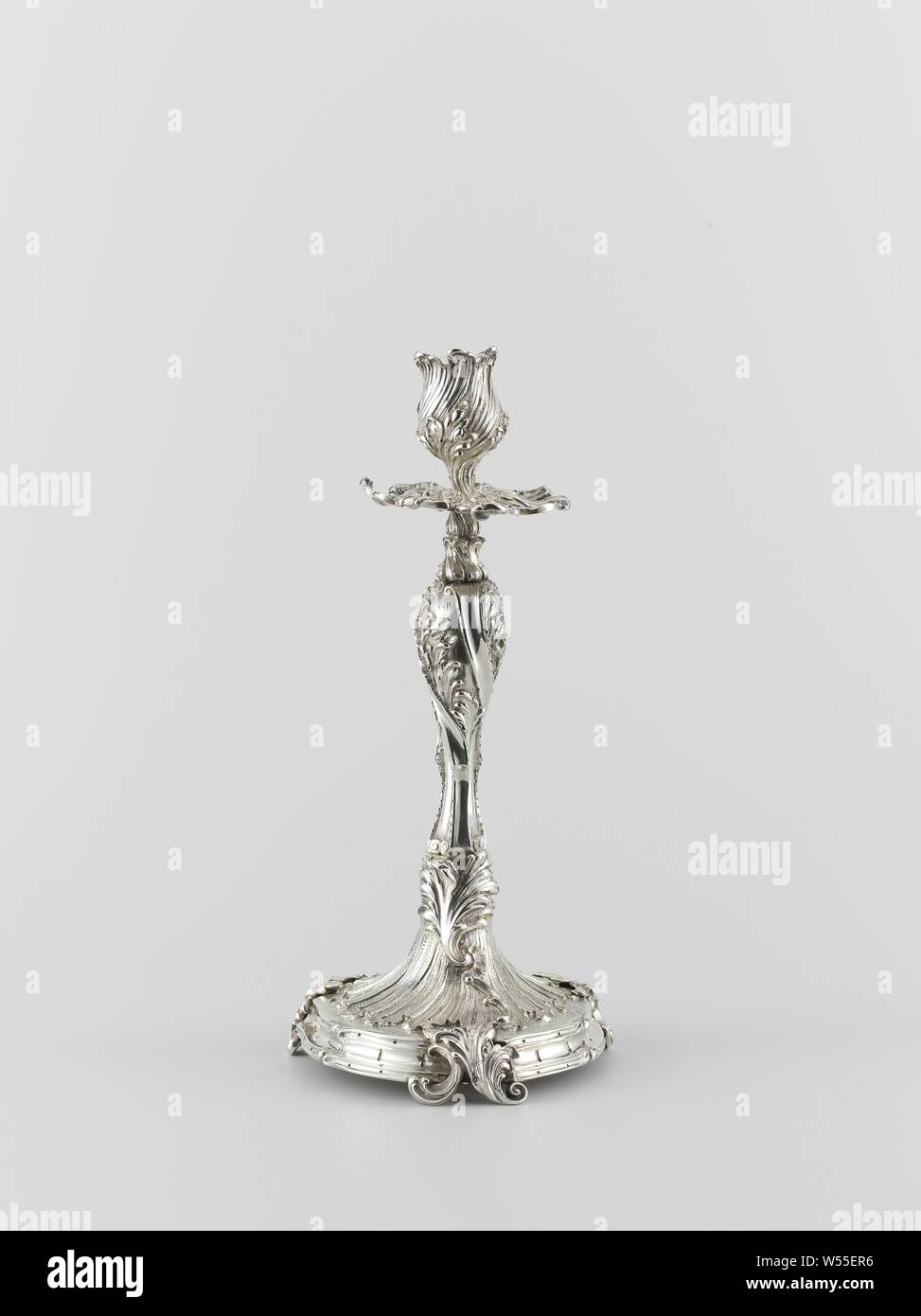Candlestick, part of an ensemble, Candlestick of silver, Firma Hoeker & Zoon, Amsterdam, 1891, silver (metal), h 30.0 cm × d 13.5 cm × w 671 Stock Photo