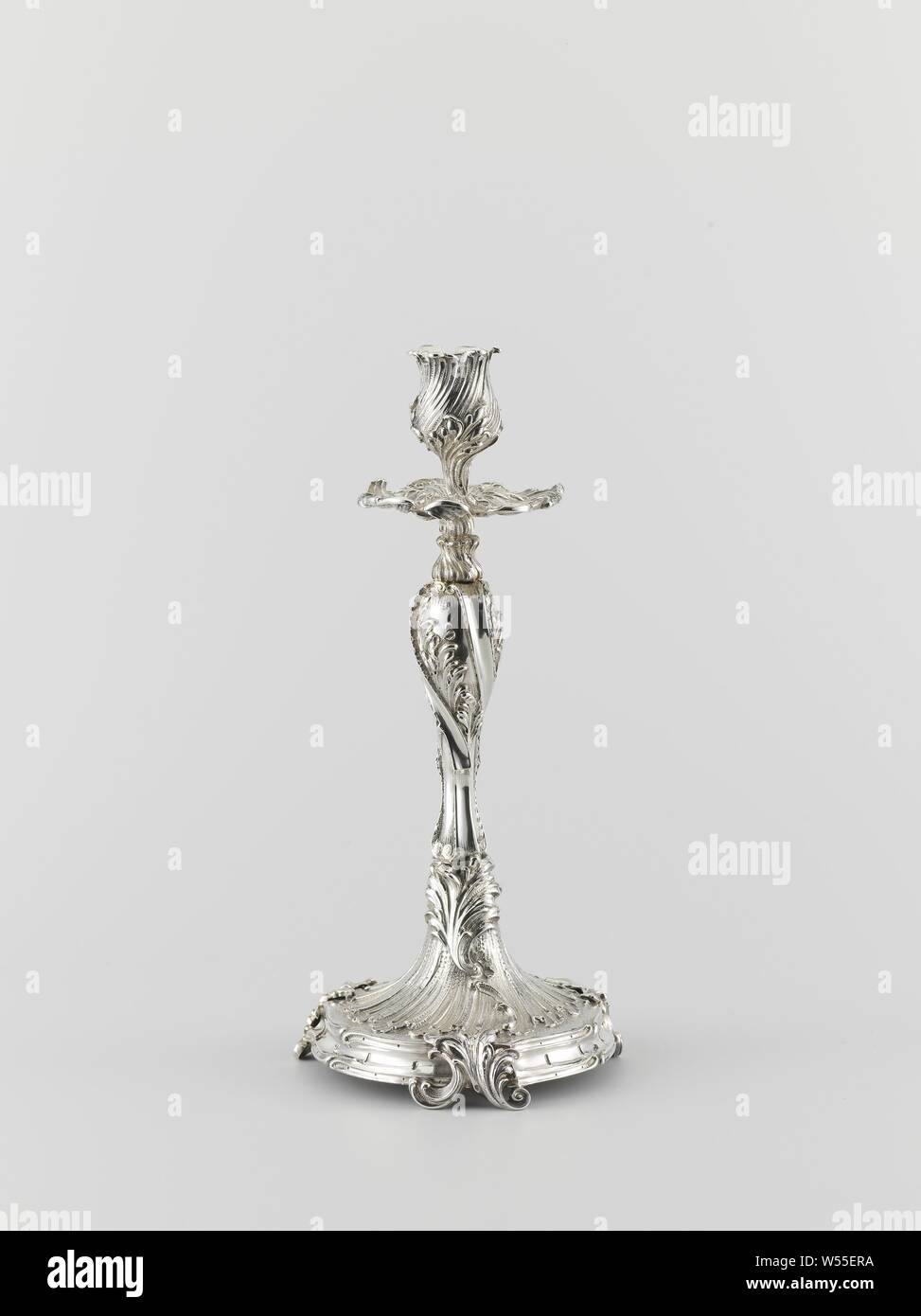 Candlestick, part of an ensemble, Candlestick of silver, Firma Hoeker & Zoon, Amsterdam, 1891, silver (metal), h 30.0 cm × d 13.5 cm × w 647 Stock Photo