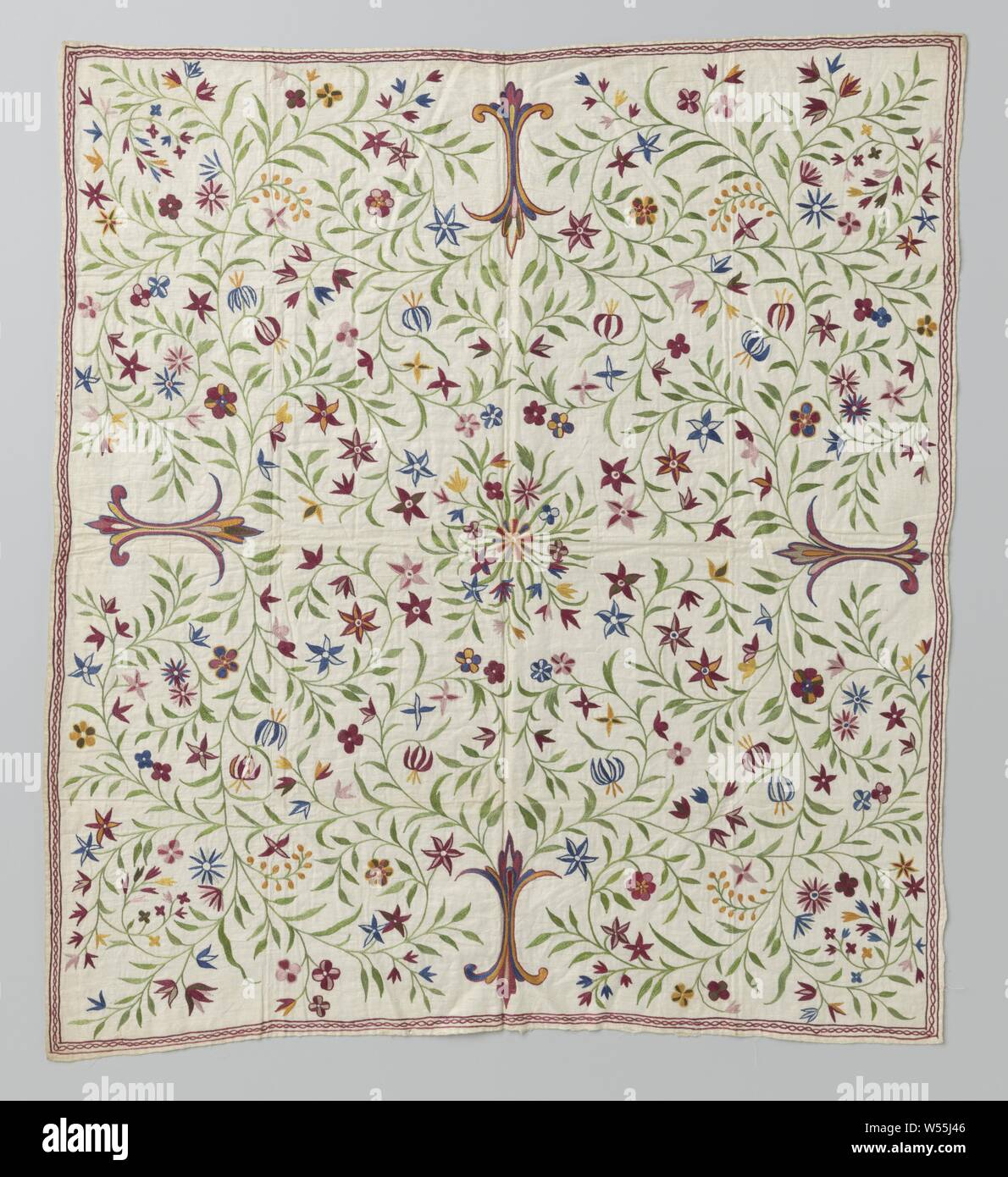 Oriental Textile Rug With Embroidery Oriental Textile Rug With Embroidery The Cotton Has Silk Embroidery With A Floral Vines Pattern The Rug Is Lined With Cotton C 1800 C 1899 Cotton