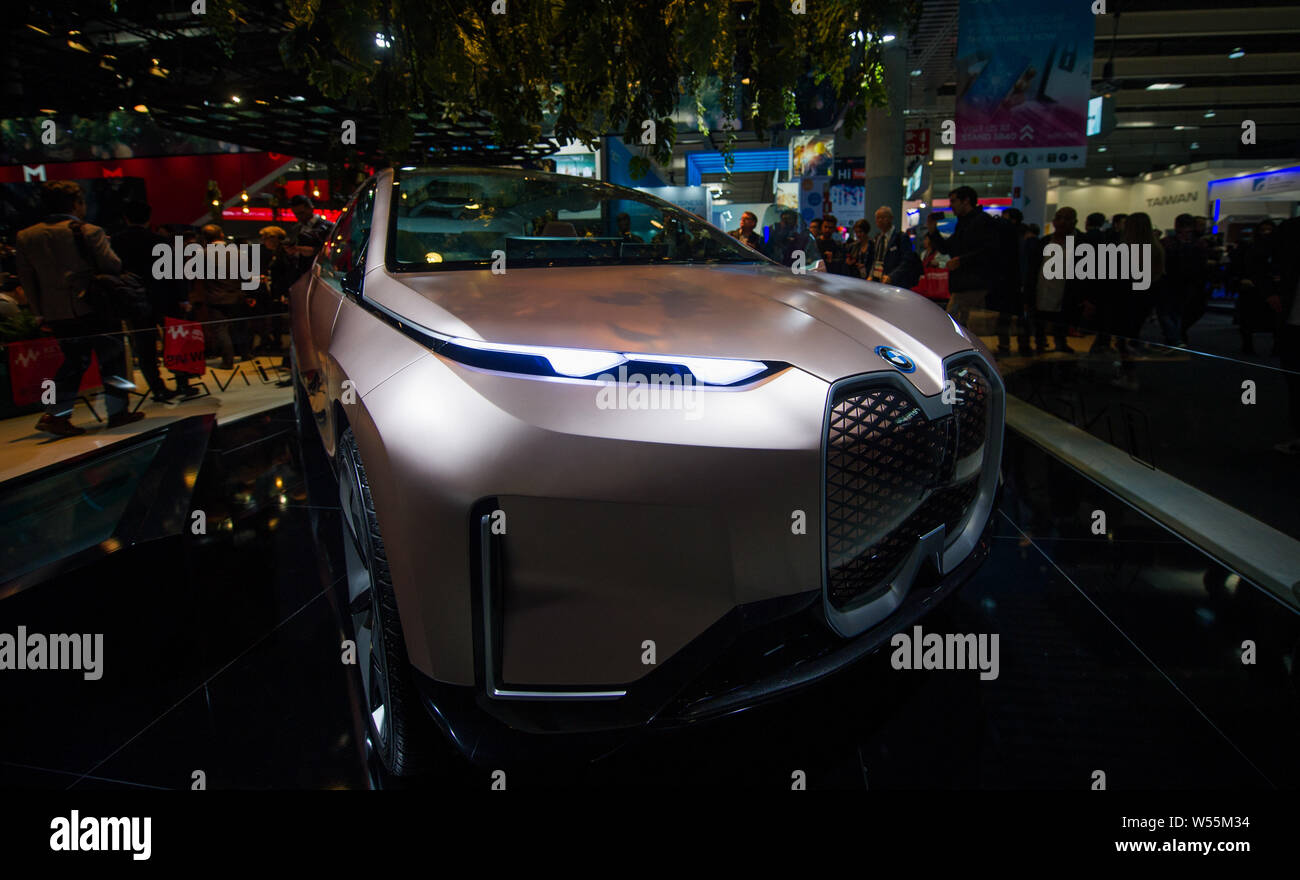 Visitors view the BMW Vision iNext concept car on display during the Mobile World Congress 2019 (MWC19) in Barcelona, Spain, 25 February 2019. Stock Photo