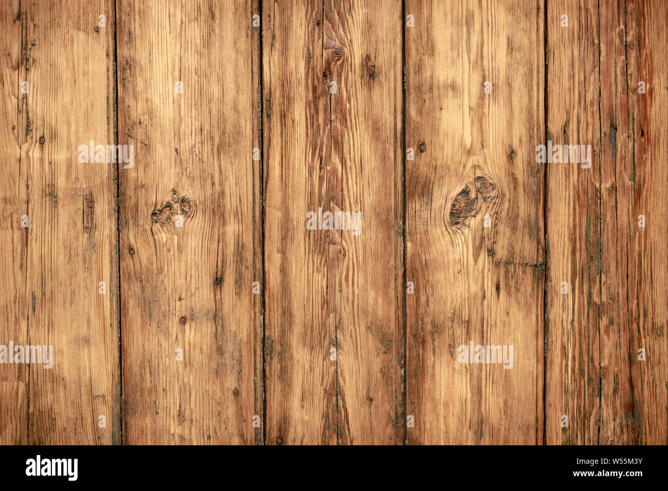 Shabby wooden wall background. Texture of obsolete carpentry wooden boards, panel. Vintage dirty wood floor. Old wooden plank grunge texture. Weathere Stock Photo
