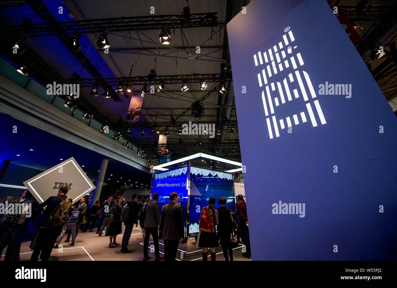 People visit the stand of IBM during the Mobile World Congress 2019 (MWC19) in Barcelona, Spain, 25 February 2019. Stock Photo
