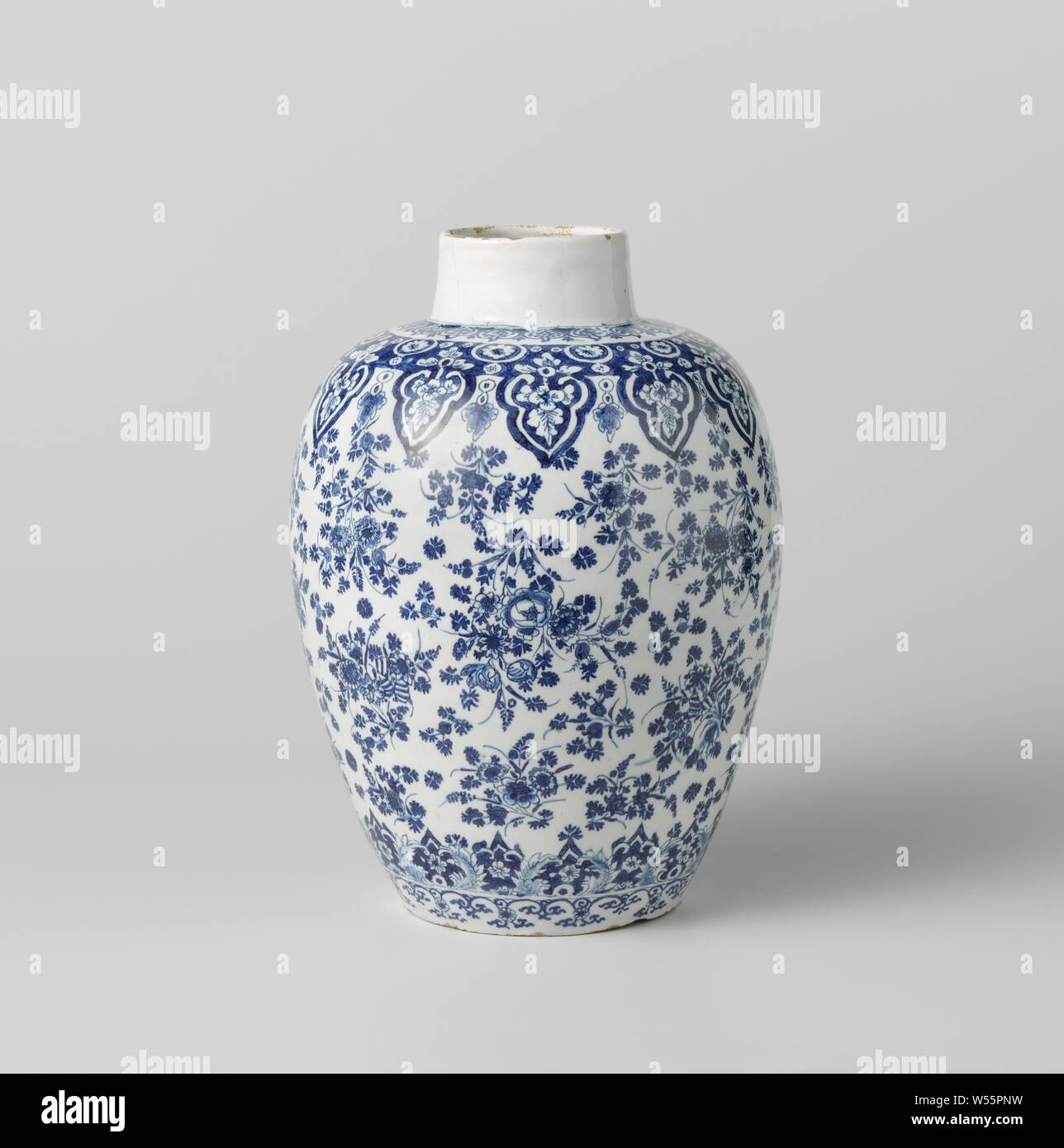 Cute Oriental Blue & White & Flower Design Porcelain Vase 8" 