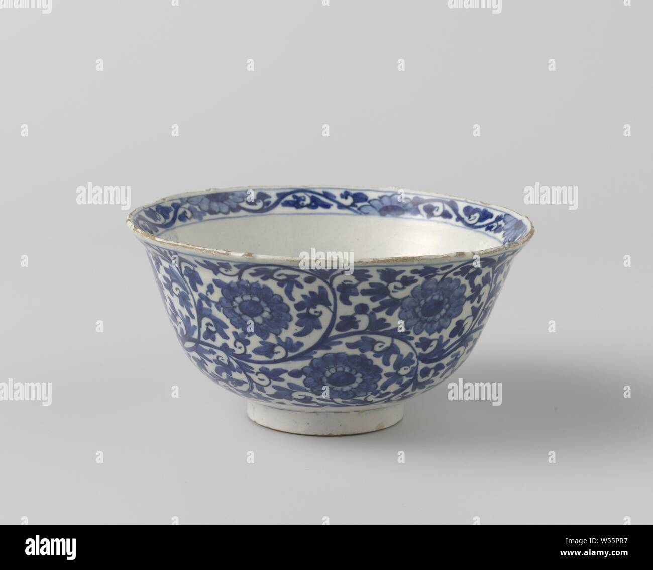 Bowl with 'tigerlilly' pattern, Bowl of faience, entirely with white tin  glaze, painted blue with the '