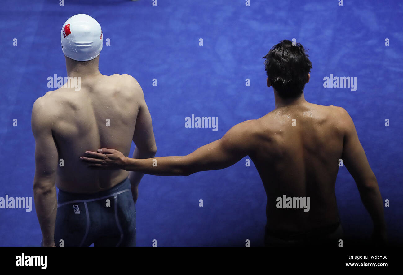 Gwangju, South Korea. 26th July, 2019. Wang Shun of China encourges Sun