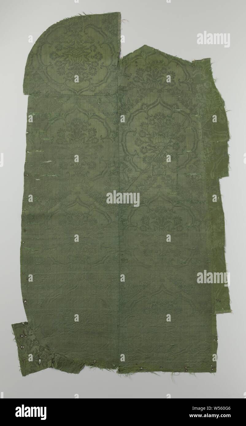 Fragment Of Silk Damask Fragment Of 14 Patterned Pieces Of Green