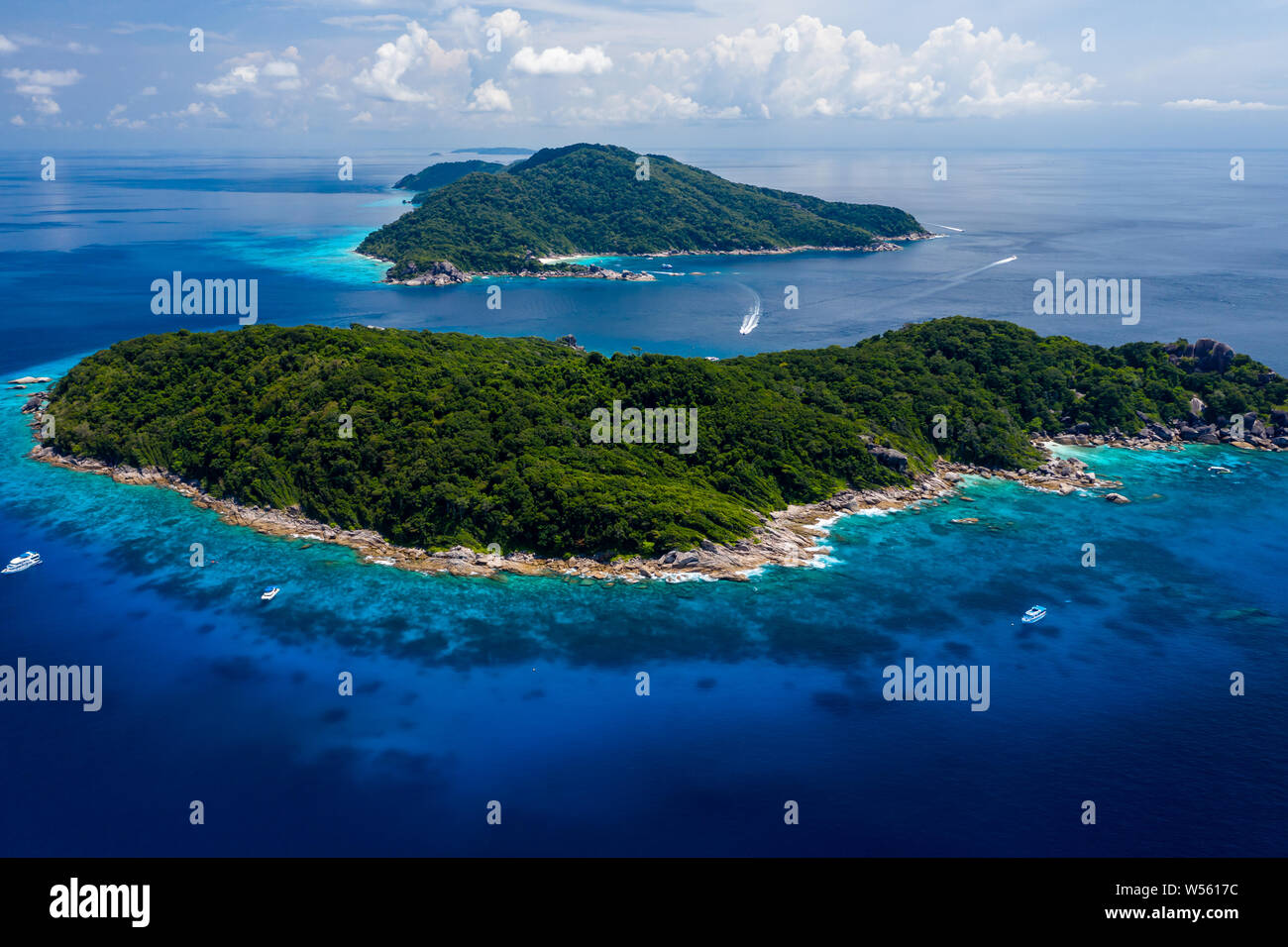 Aerial drone view of paradise tropical islands and coral reef Stock ...