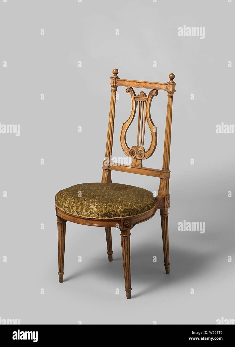 Chair, Beechwood chair with a covered seat and resting on conical legs