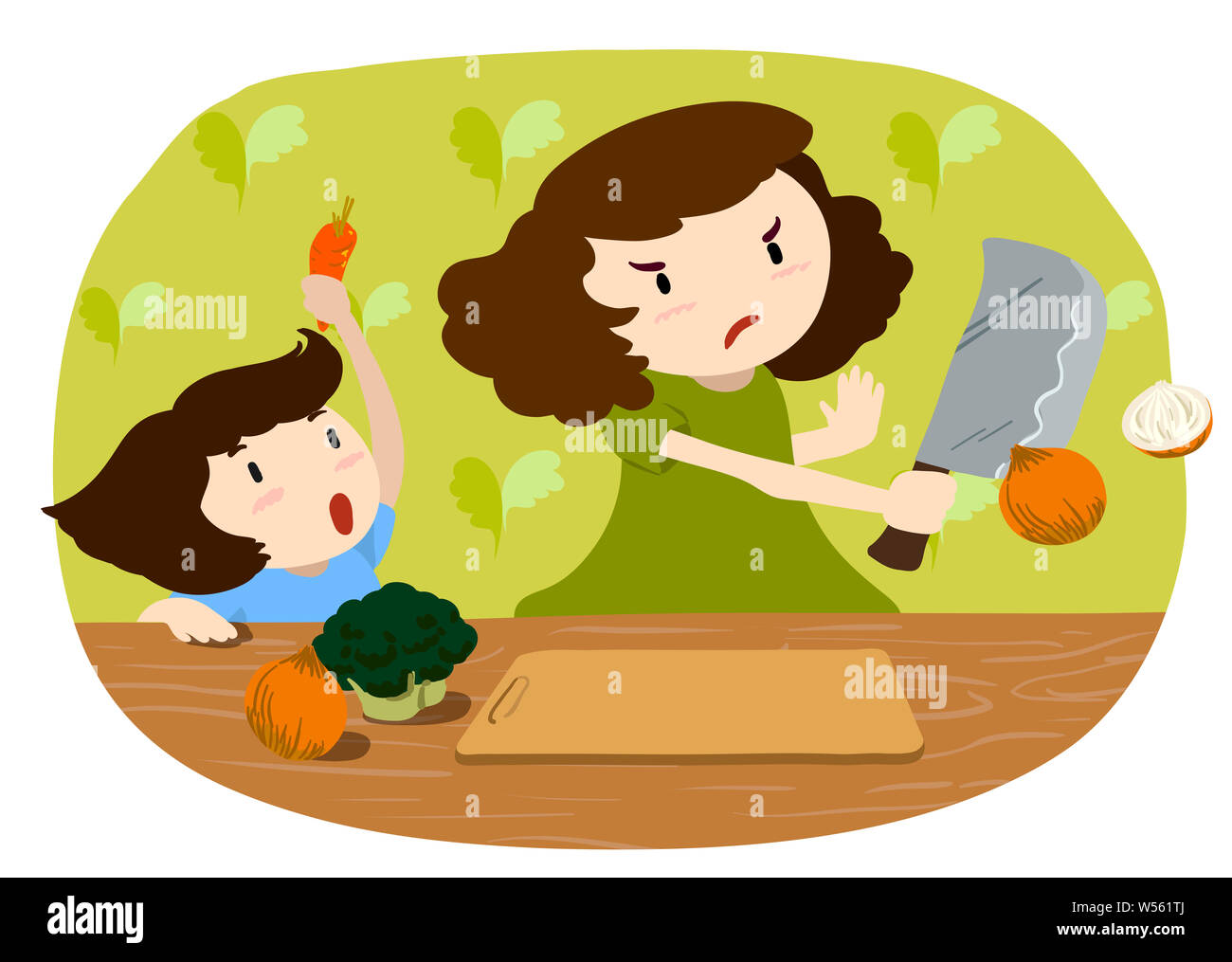 Vector Illustration of mother and kid cooking Stock Photo