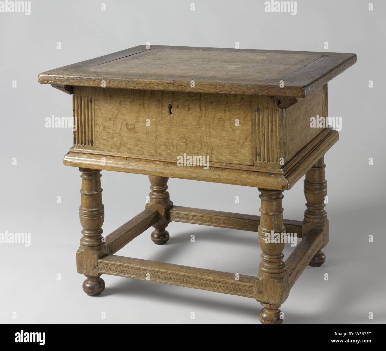 Cash table, Cash table or pay table made of oak with a sliding blade