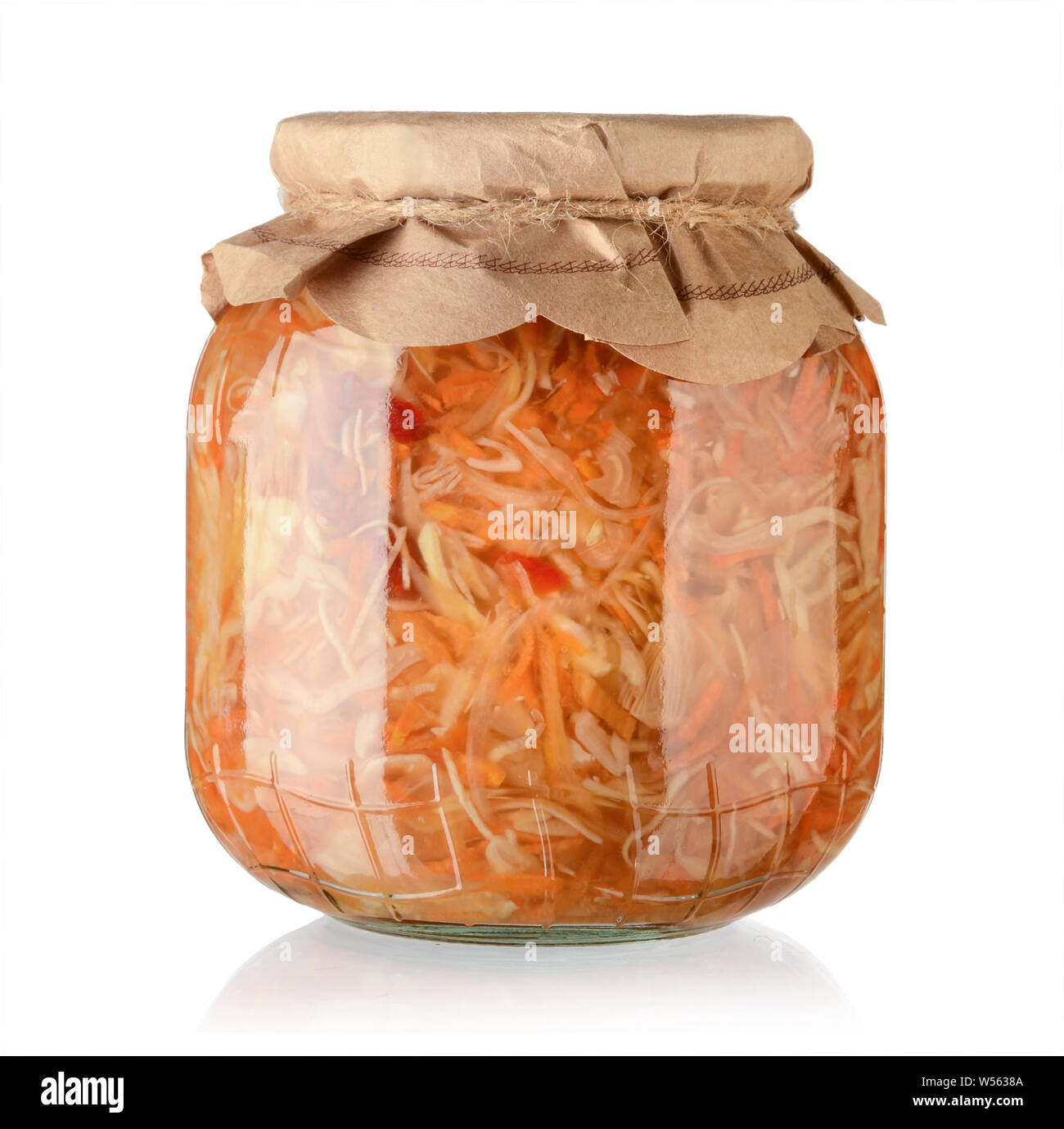 Cabbage salad in a glass jar isolated on white background Stock Photo