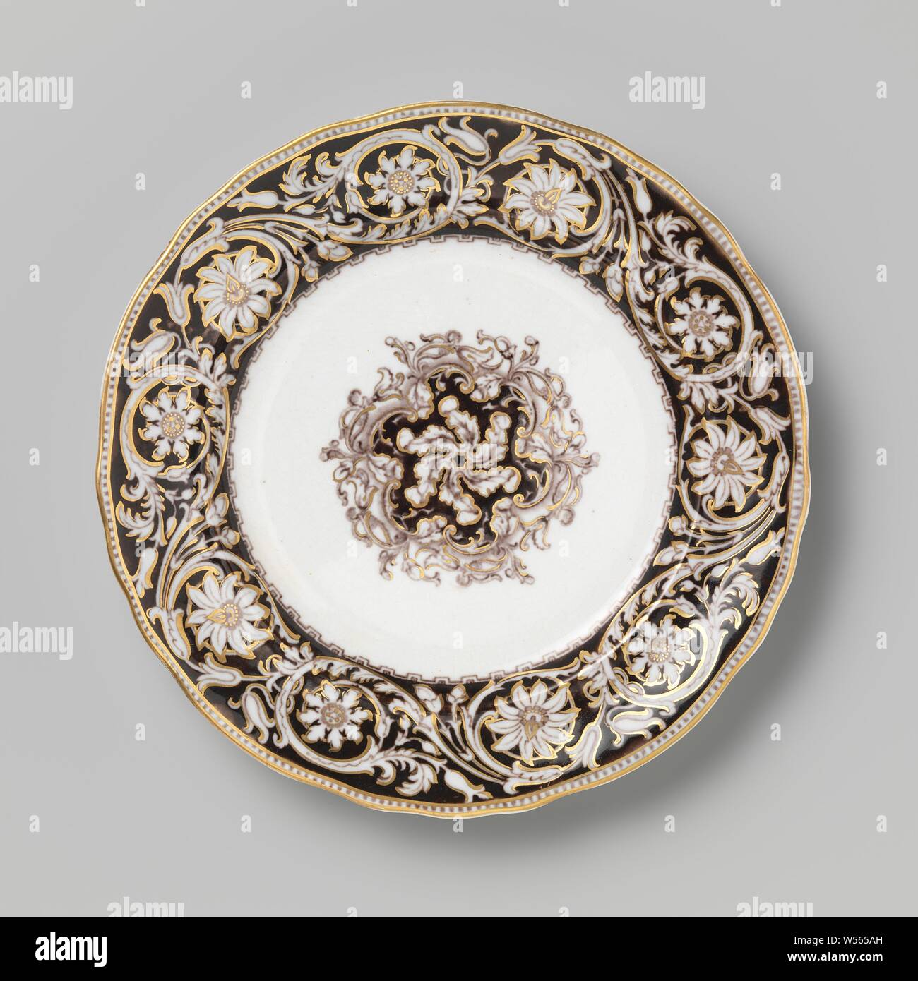 Plate Of Hard Baked Earthenware With Purple And Gold Colored