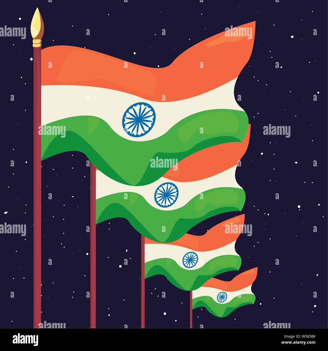waving flags indian happy independence day vector illustration Stock ...