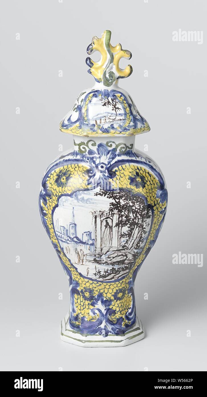 Pot, Pot of faience. Multicolored painted. The pot is marked