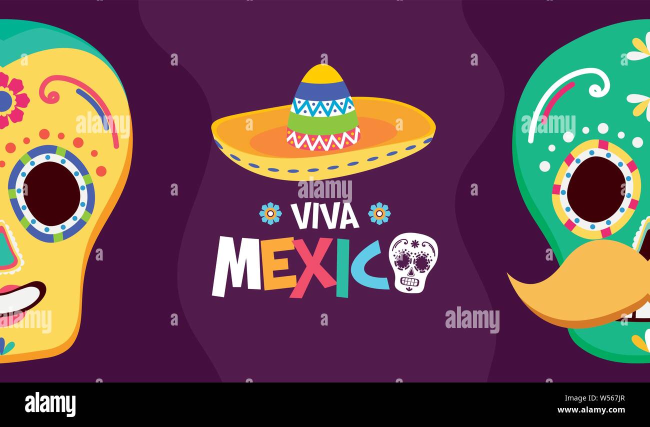 sugar skulls hat celebration viva mexico Stock Vector Image \u0026 Art - Alamy