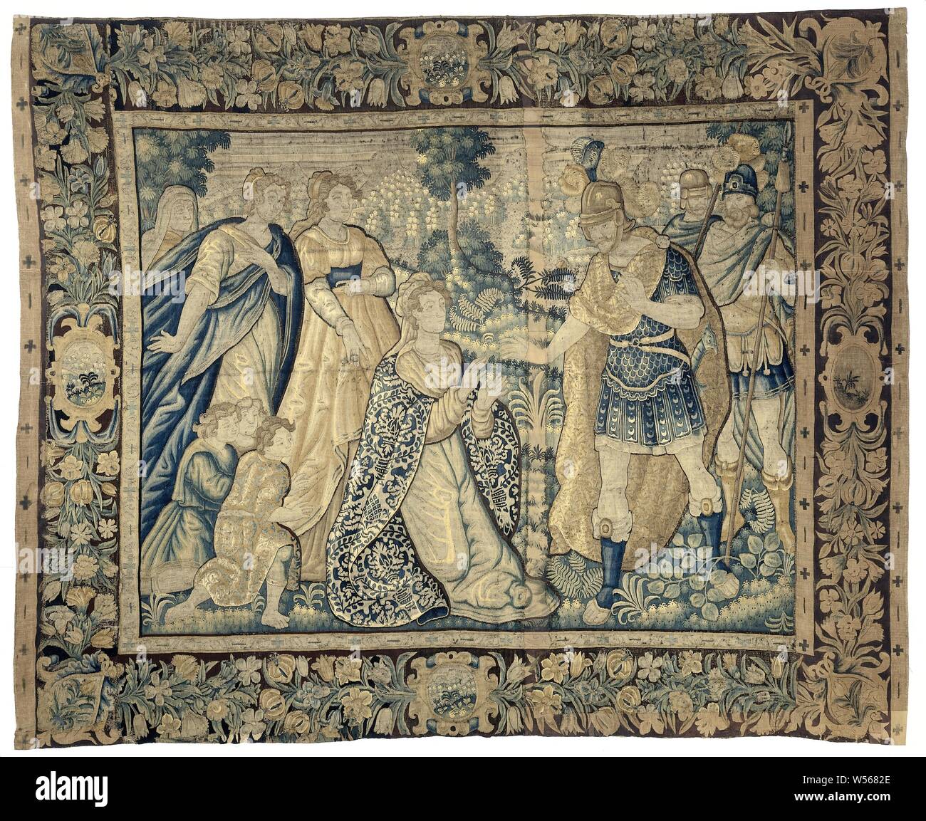 The family of Darius for Alexander, The history of Alexander the Great (series title), Tapestry with the Darius family for Alexander, from a series with the history of Alexander the Great., anonymous, Southern Netherlands, c. 1625 - c. 1650, ketting, inslag, tapestry, h 326.0 cm × w 397.0 cm Stock Photo