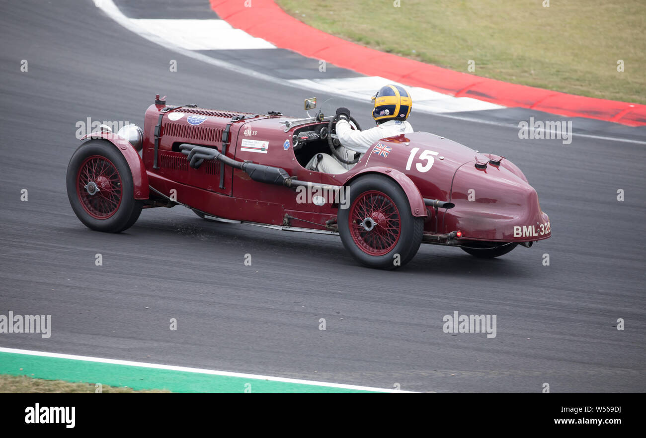 Silverstone, UK. 26th July, 2019. Silverstone Classic qualifying race for the Bentley Centenary Trophy for Pre-War Sports Cars. Credit: Keith Larby/Alamy Live News Stock Photo